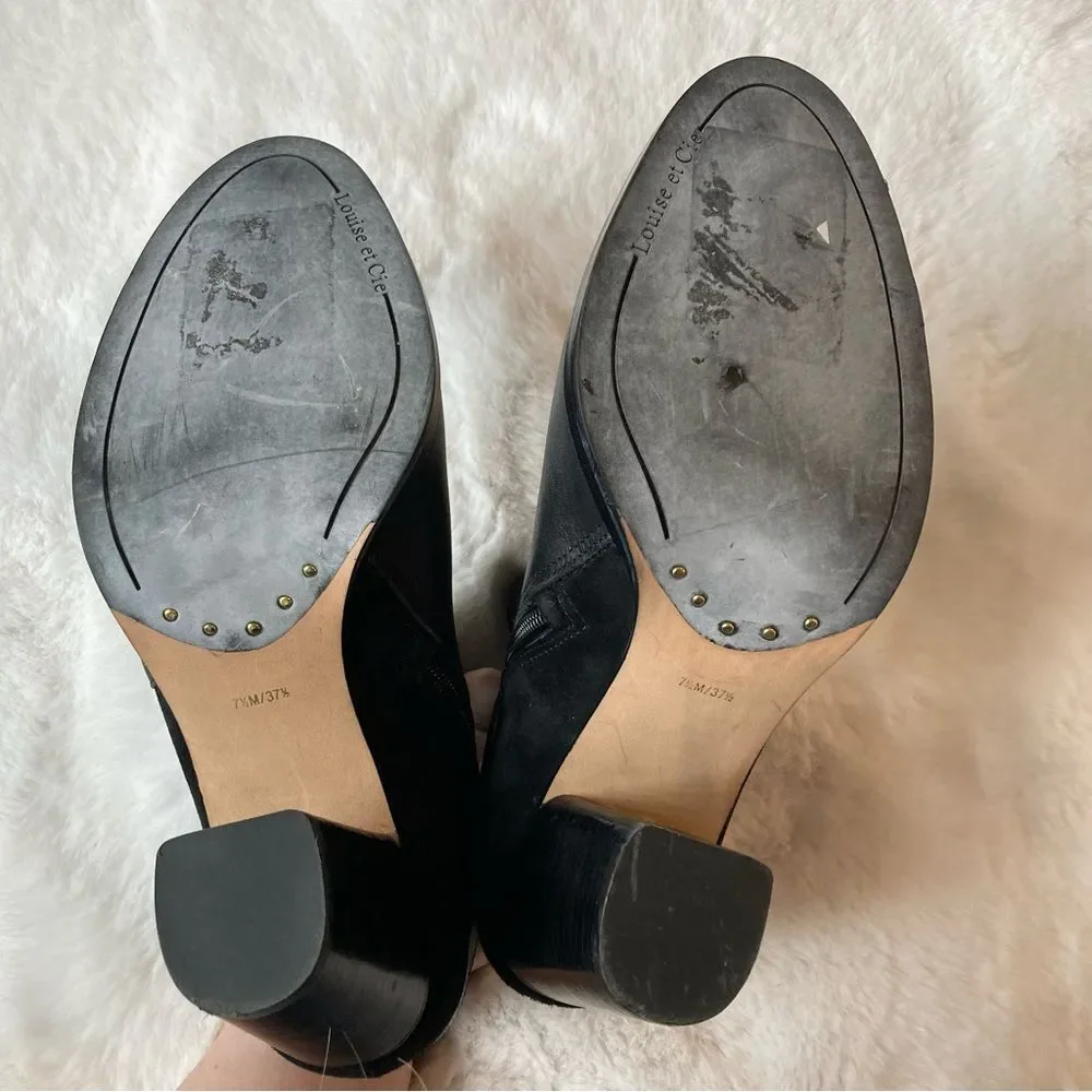 Louise et Cie Black Heeled Booties Boots Size 7.5 Suede Leather